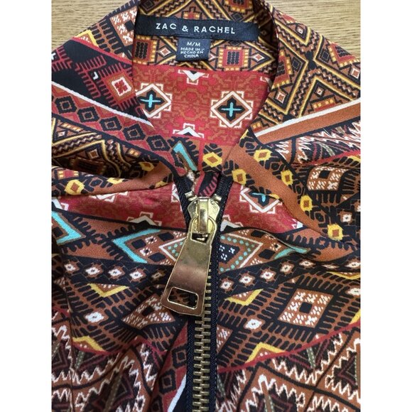 Zac &‎ Rachel Women Size M Blouse Long Sleeve Gold Zip Aztec Polyester Office - Picture 8 of 11